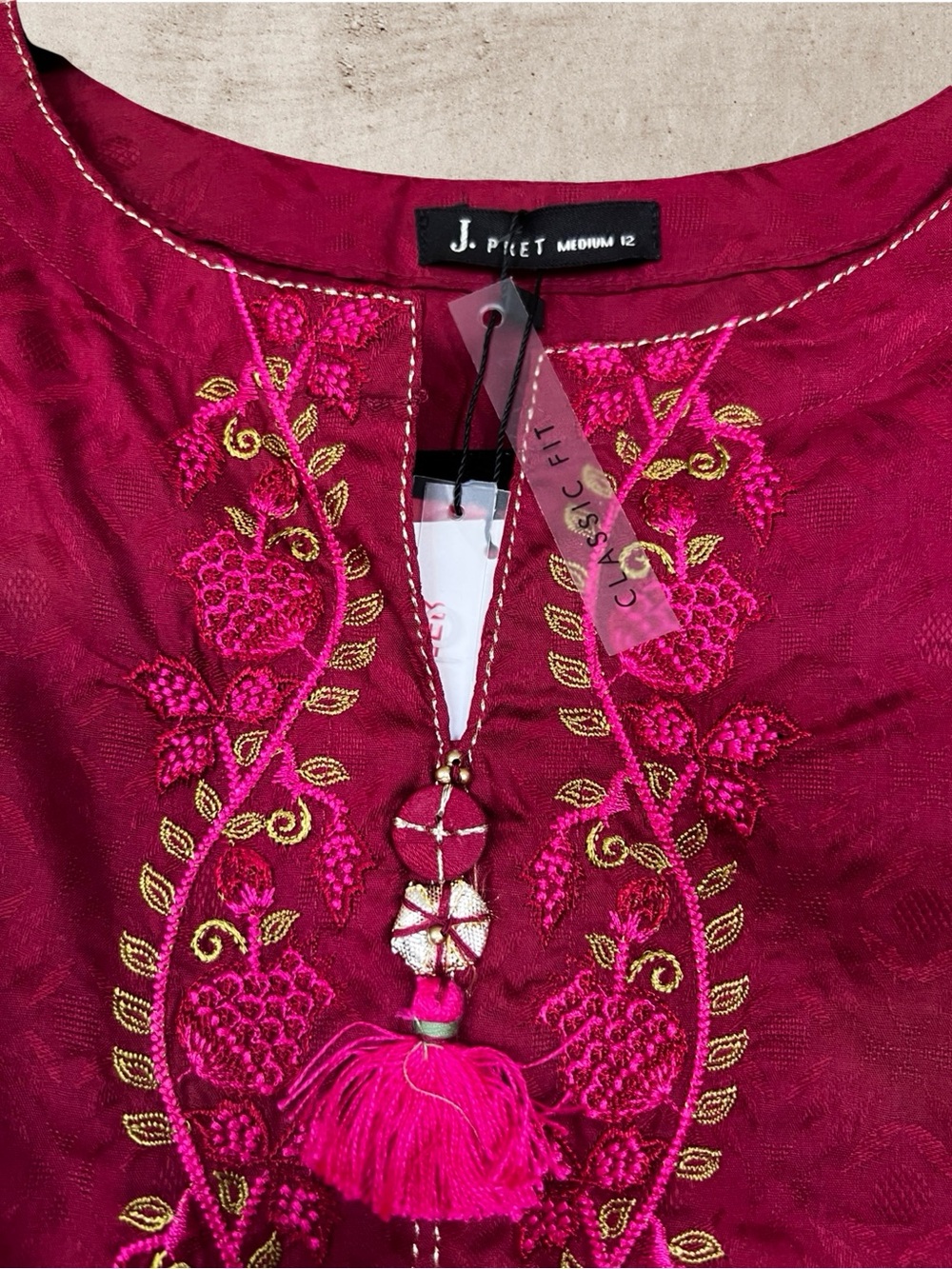 Brand New J. Junaid Jamshed Embroidered Maroon Cotton Kurti / Tunic